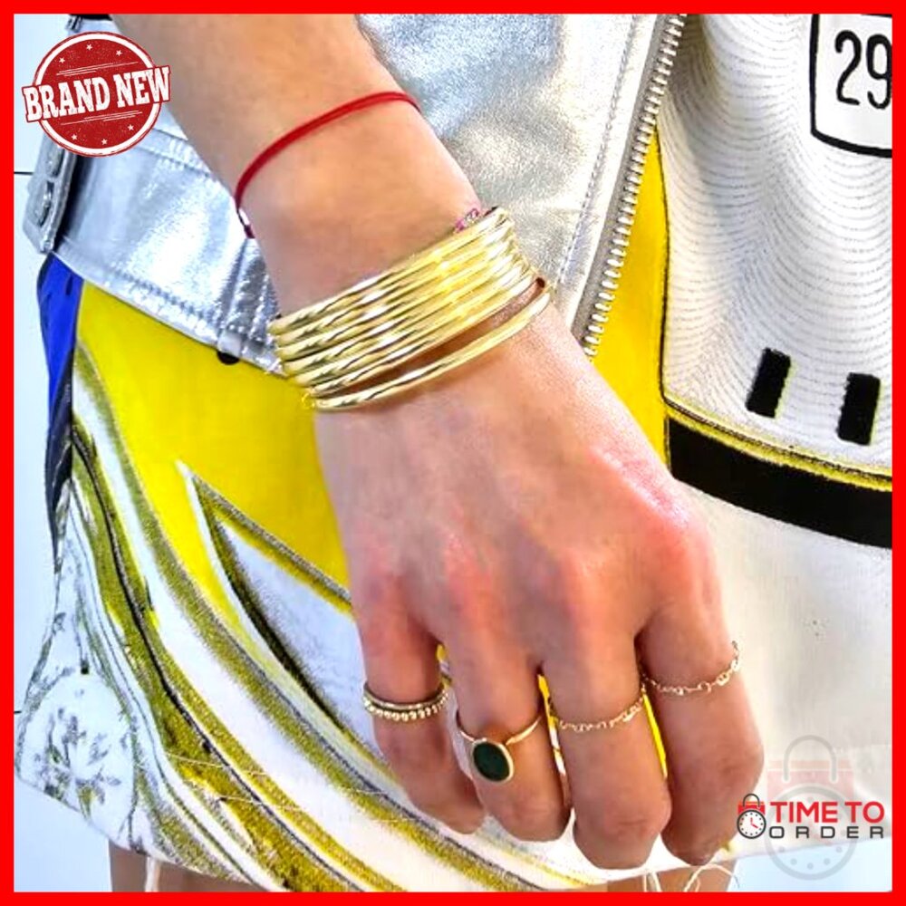 Gold Tone Bangle Set Stackable Bracelets Elegant … - image 4